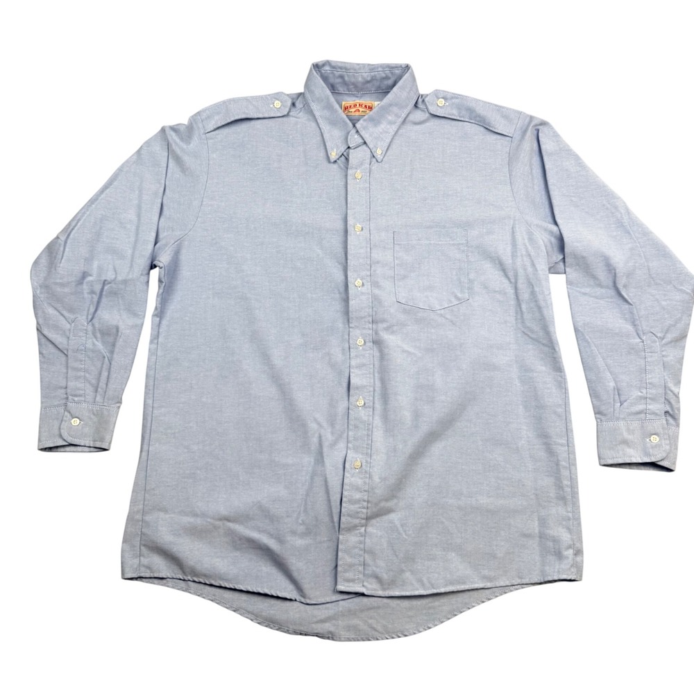 Red Kap Mens Light Blue Long Sleeve Oxford Work Shirt Epaulets SR70LBB 17.5-35